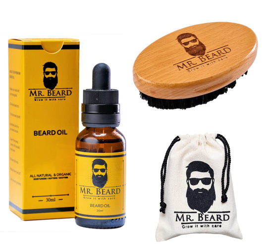 Beard Oil + Beard Brush + Travel Pouch