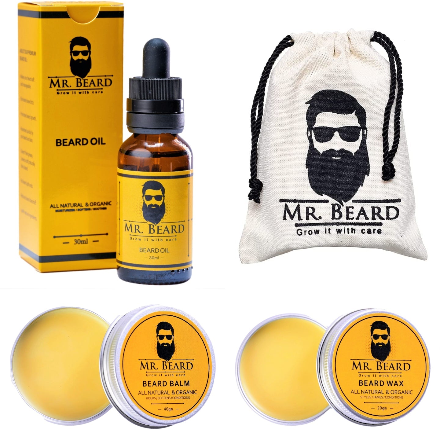 Beard Oil + Beard Balm + Beard Wax + Travel Pouch